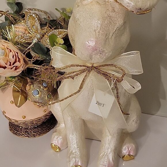 PIER1 EASTER IVORY CAPIZ FLORAL BUTTERFLY EGG GLAMOUR BUNNY CENTERPIECE PIER One - Picture 3 of 14